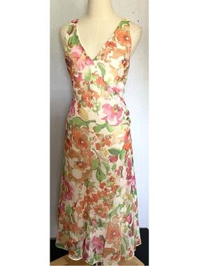 Lauren Ralph Lauren Floral Chiffon V-Neck Sleeveless Midi Dress